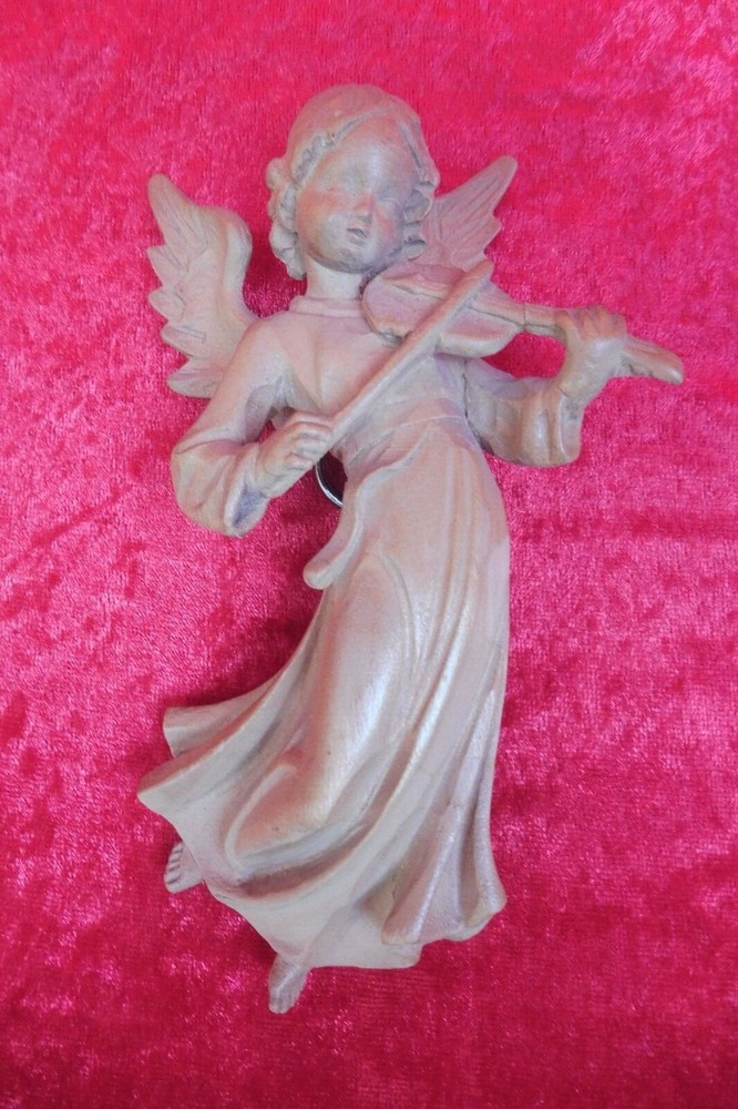 Beautiful, old wooden figure, Angel with violin, carved wood