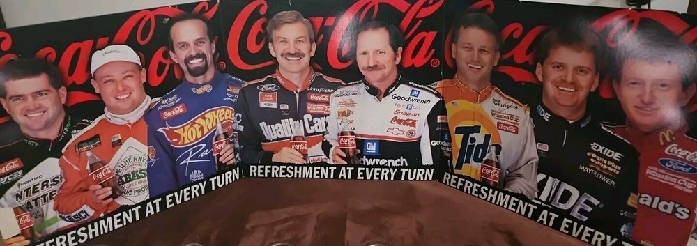 Coca Cola Refreshment at Every Turn  Ad Triangle 3 Panel Standing Sign - NASCAR