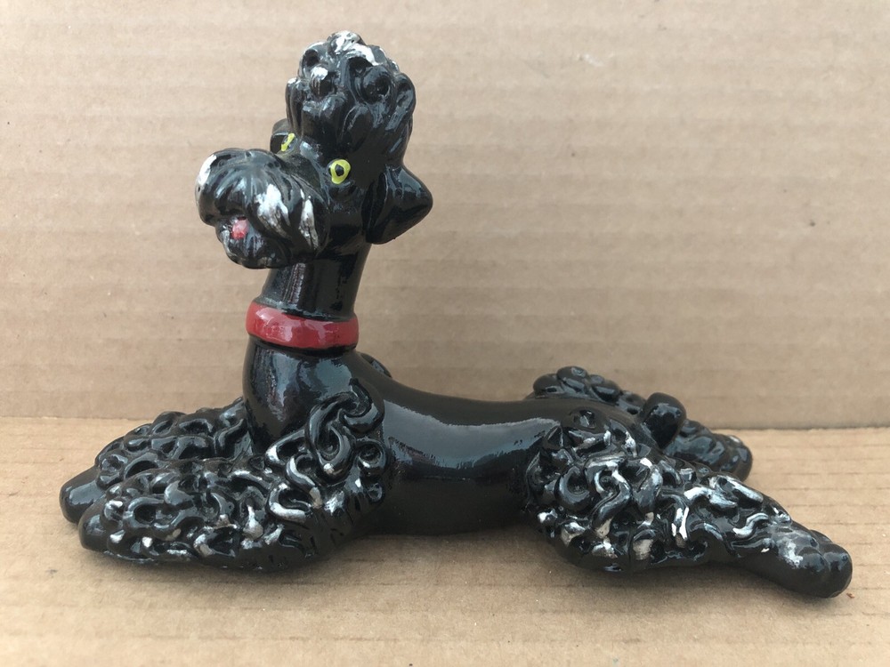 Vintage ABCO Alexander Backer Co BLACK POODLE Dog Figurine Hand Painted NY-image