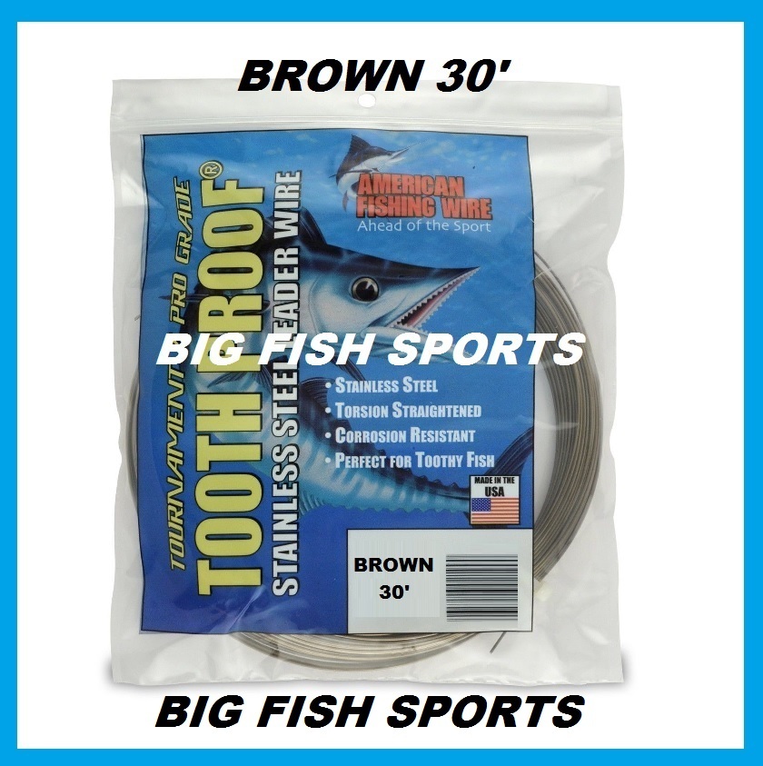 AFW TOOTH PROOF STAINLESS STEEL LEADER-Single Strand Wire-105LB Test 30FT BROWN