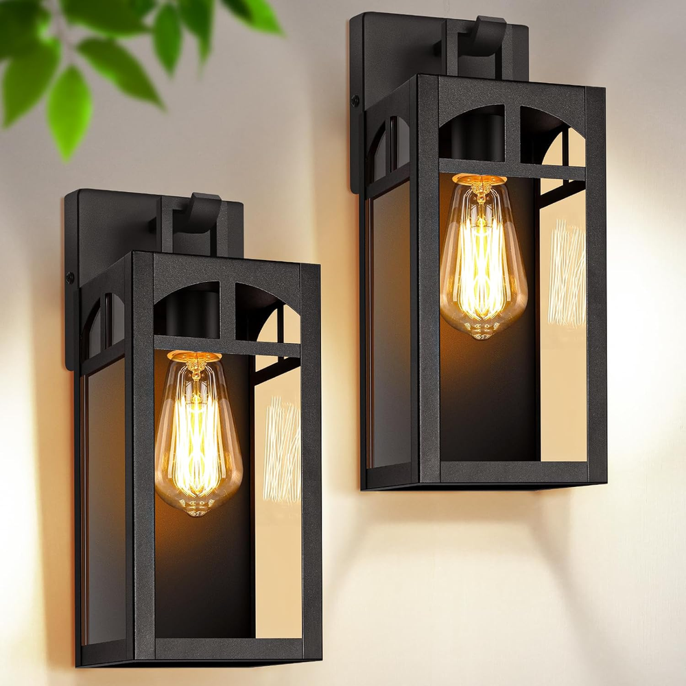 Outdoor Wall Lanterns, Exterior Waterproof Matte Black Wall Light Fixtures, Scon