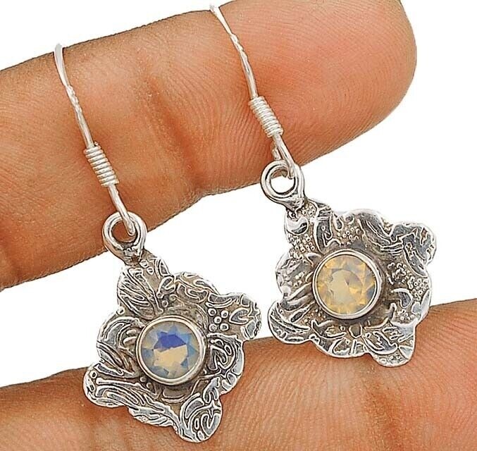 Natural Fire Opalite 925 Solid Sterling Silver Earrings Jewelry @10-1