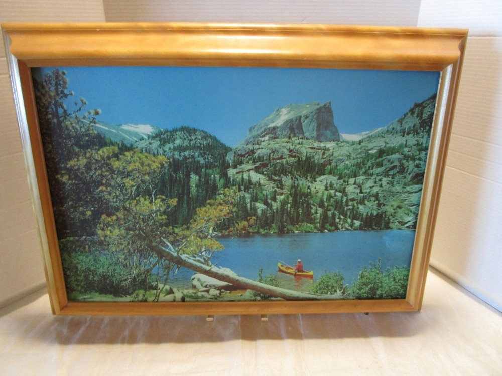 Vintage Illuminated Wall Art HELMSCEEN BEAR LAKE COLORADO frame corded 27