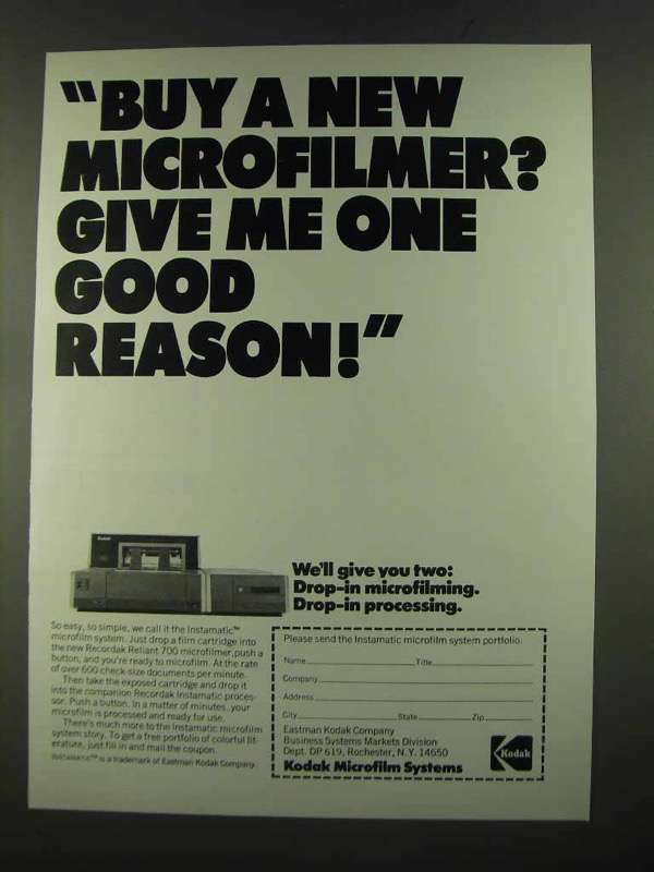 1972 Kodak Microfilm Ad - One Compelling Reason to Choose Us