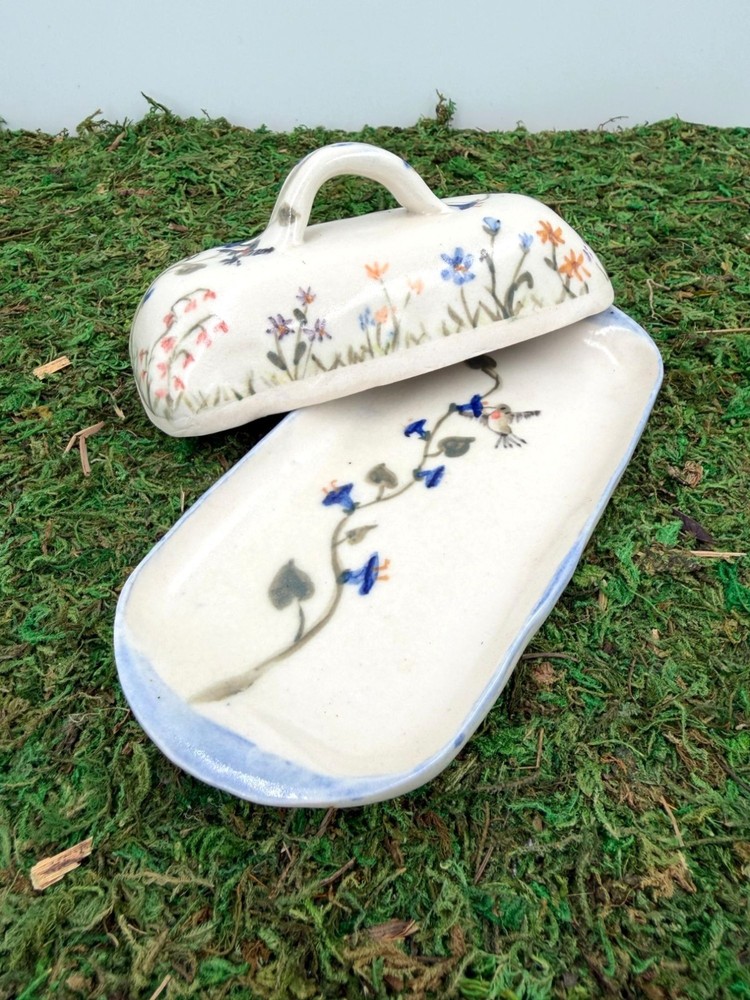 Floral Stoneware Pottery Butter Dish Eloise