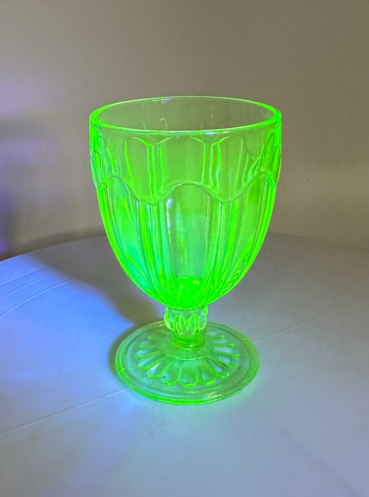 Uranium Green Depression Colonial Knife & Fork 5 oz. Footed Tumbler 2 available