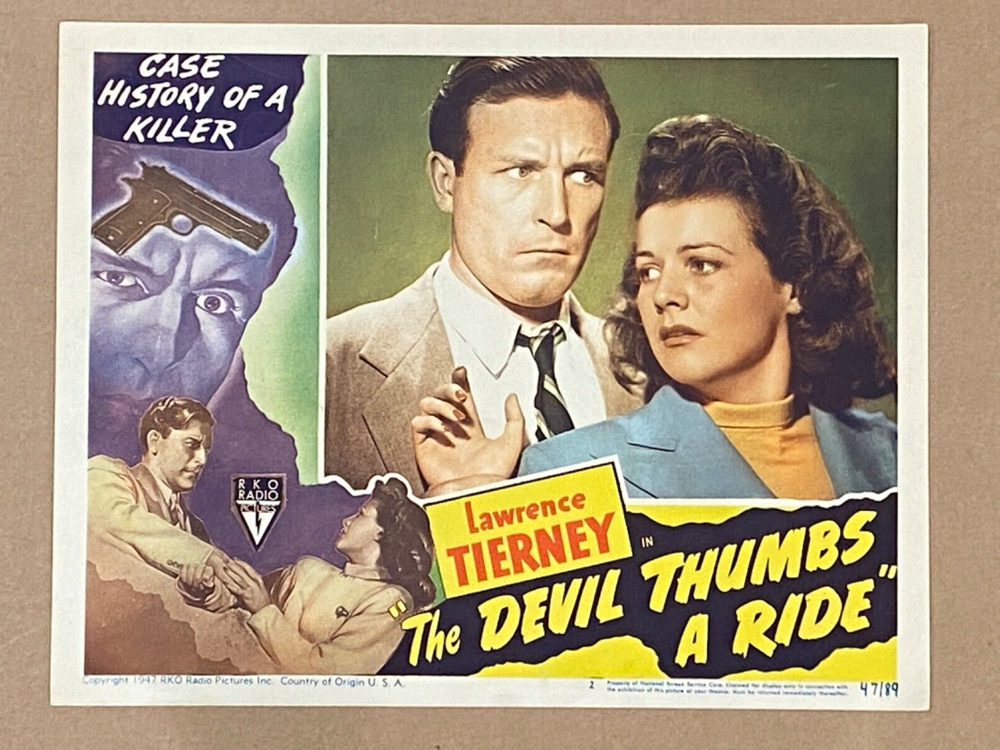 THE DEVIL THUMBS A RIDE ‘46 LAWRENCE TIERNEY STARES AT NAN LESLIE FILM NOIR LC