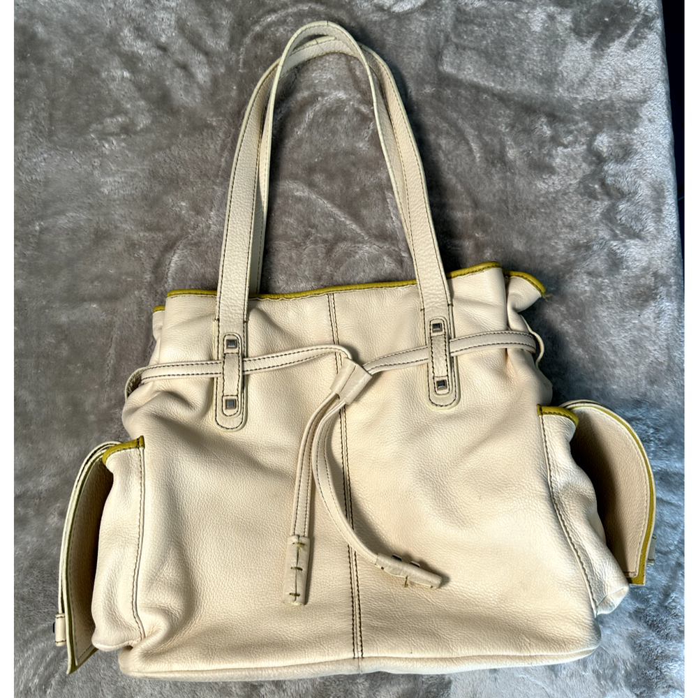 White Leather Baby Diaper Bag with Silver Studs - Stylish Satchel Shoulder Handbag