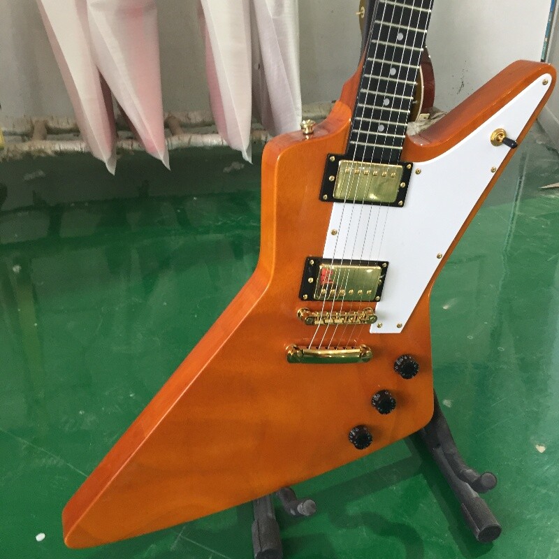 Natural Explorer 70s Electric Guitar White Pick Guard Gold Hardware HH Pickups