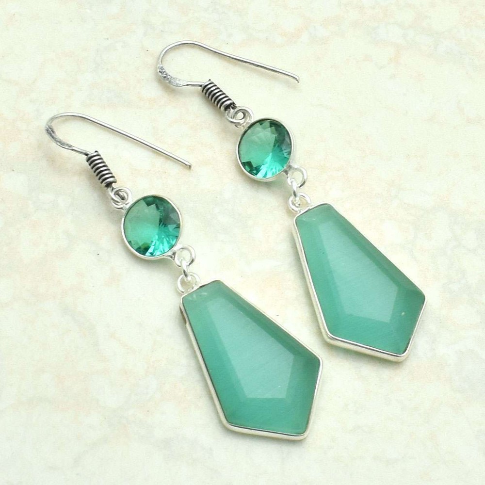 Cat Eye Apatite Handmade Drop Dangle Earrings Jewelry Gift 2.08