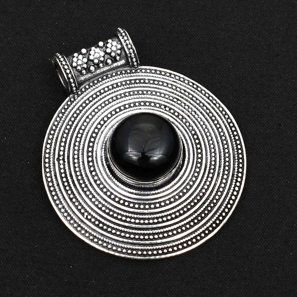 Black Onyx Gemstone Handmade Ethnic Pendant Jewelry Gift For Women 1.88 Inch AP 78700