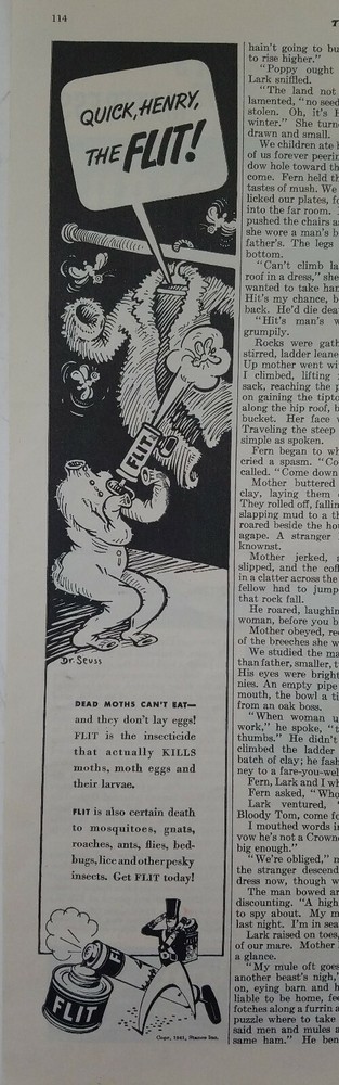 1941 Flit insecticide quick Henry Dr. Seuss art vintage ad