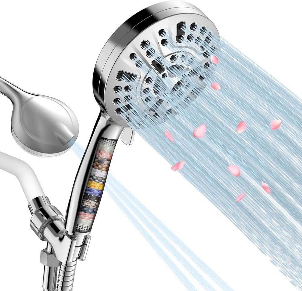 Filtered Shower Head, 15 Stage Handheld Head Filter for Hard Silver