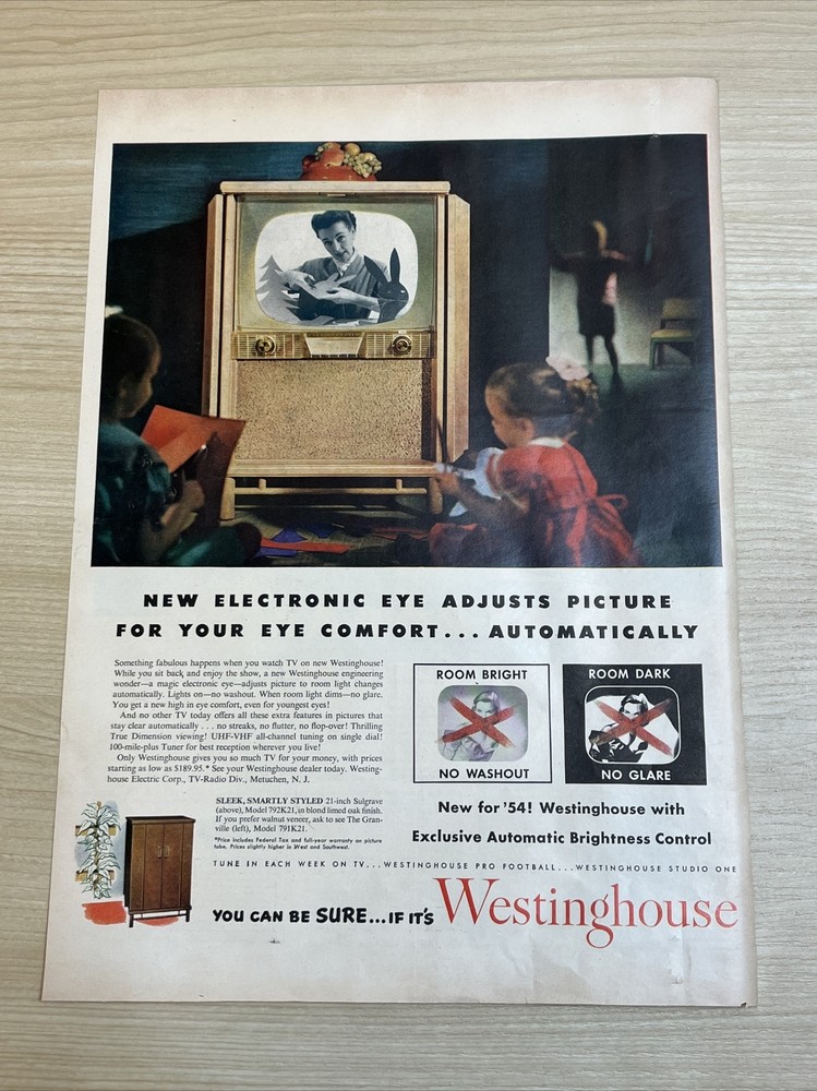 Westinghouse TV Television Electronic Eye Vintage 1953 Print Ad Life Magazine