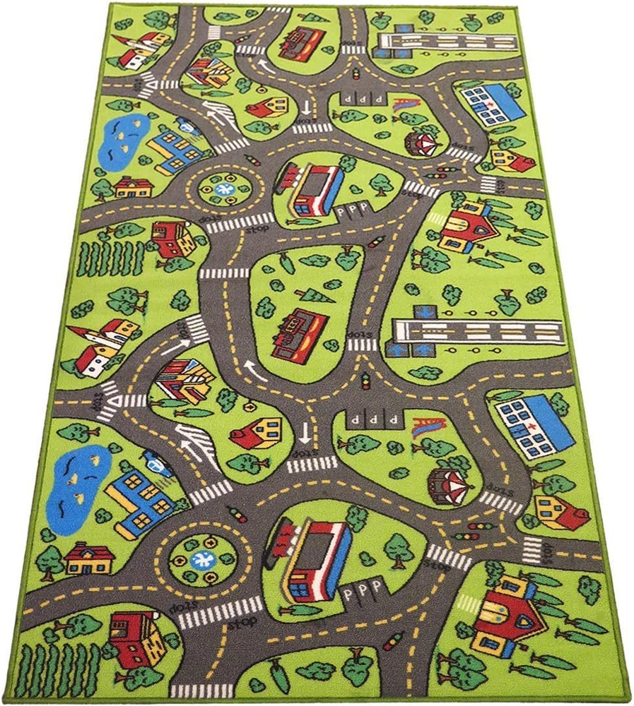 Colorful Kids Playmat Rug - City Life Design for Toy Cars & Learning Fun