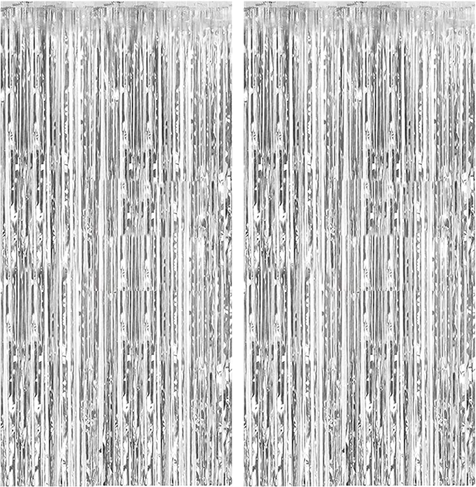 2 Pack Silver or Gold Foil Curtains - Metallic Tinsel Backdrop for Parties