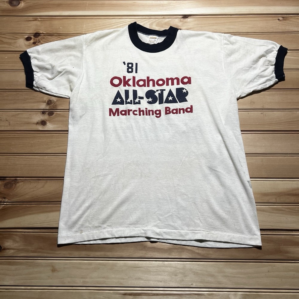 Vintage 1981 Oklahoma All-Star Marching Band Ringer Tee Size Large
