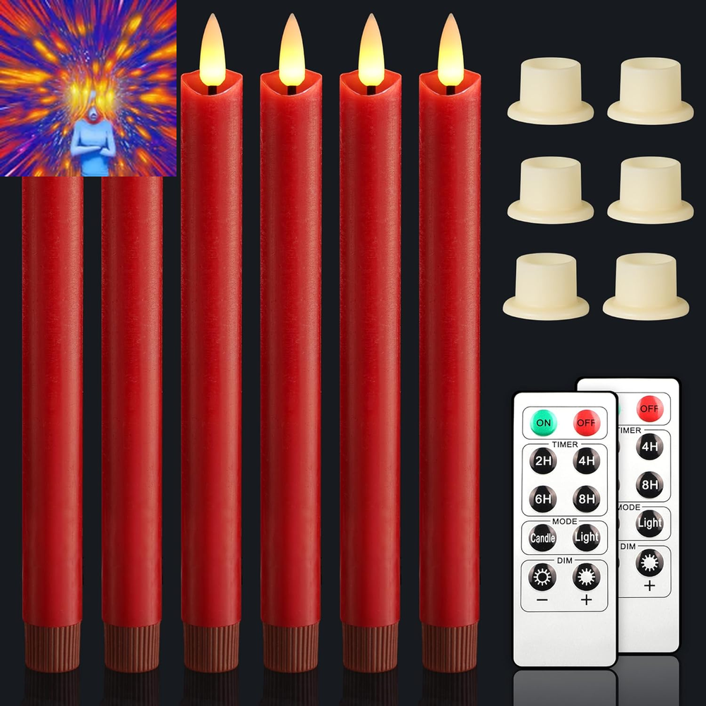 Flameless Taper Candles: 10 Inch Real Wax Warm 3D Wick LED Battery Operated Fake