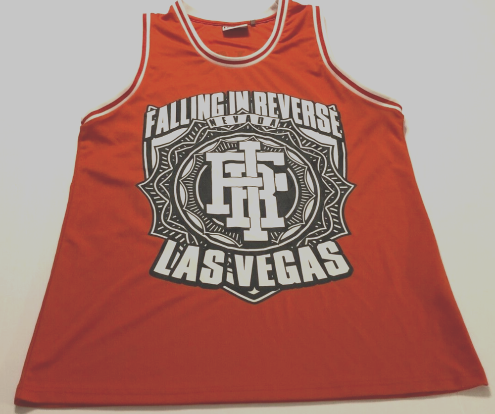 FALLING IN REVERSE 14 Destroy Vegas Orange Hard Rock Punk Basketball Jersey XL