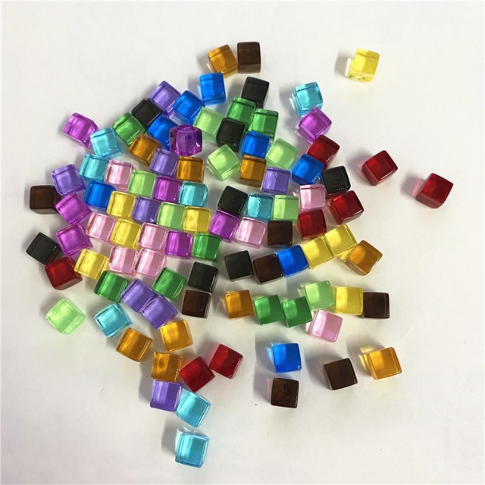 50Pcs/Set 8mm Clear Cube Colorful Crystal Square Corner Transparent Dice Ch_EC