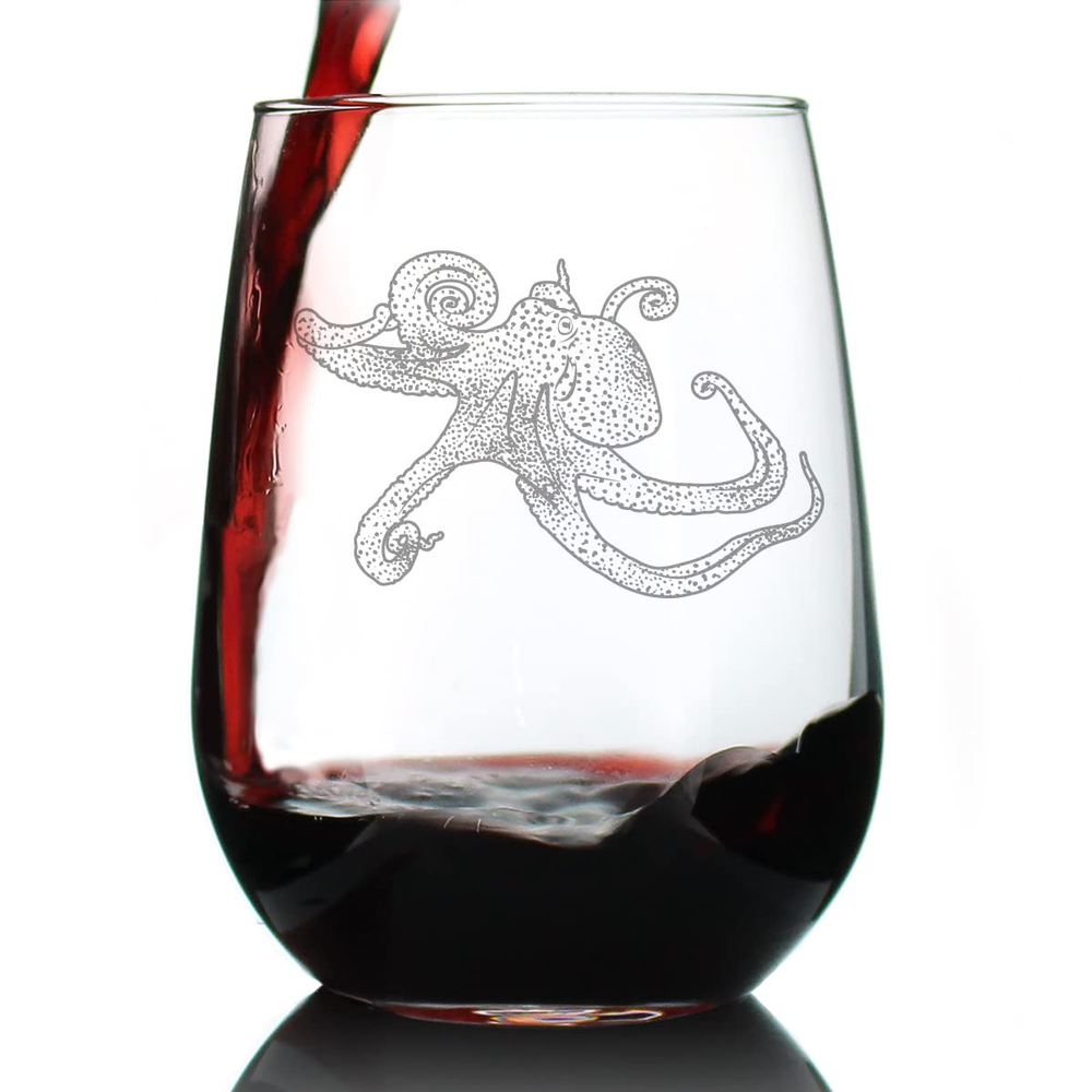 Octopus Stemless Wine Glass Octopus Decor Gifts Beach Ocean Lovers Engraved
