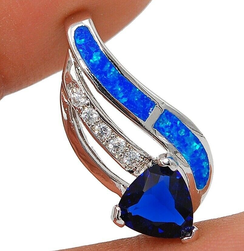 2CT Treated Sapphire & Australian Opal Inlay 925 Sterling Silver Pendant EO4