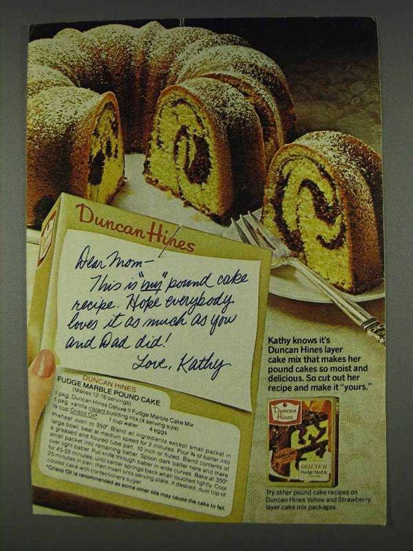 1978 Vintage Duncan Hines Fudge Marble Cake Ad Classic Retro Advert
