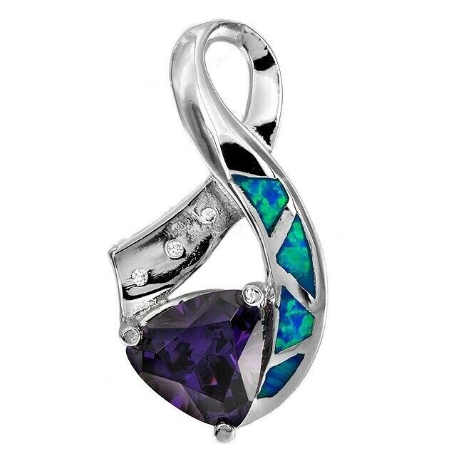 3CT Amethyst & Australian Opal Inlay 925 Sterling Silver Pendant Jewelry EO3