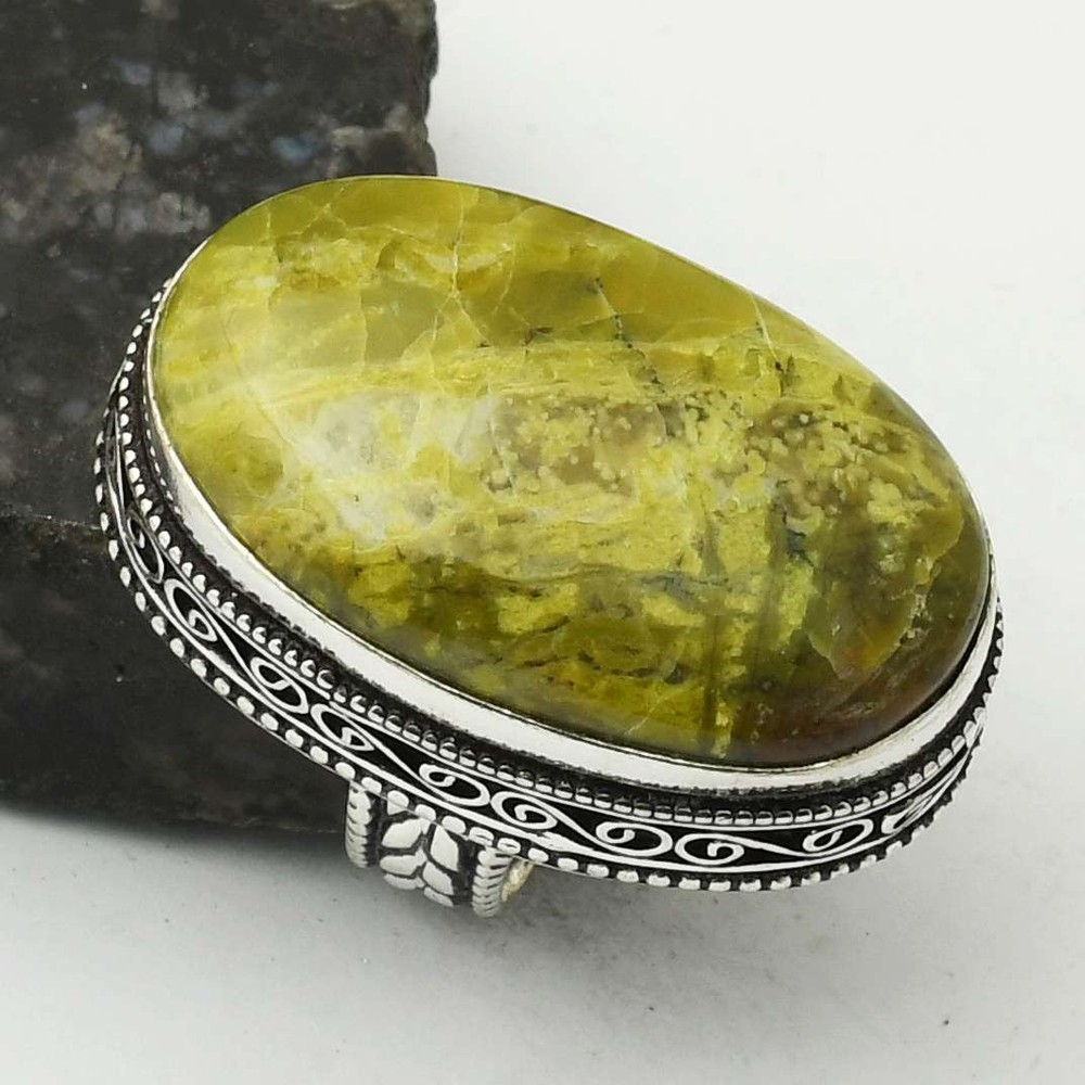 Australian Green Opal Gemstone Antique Design Ring Jewelry US Size-7 AR 37520