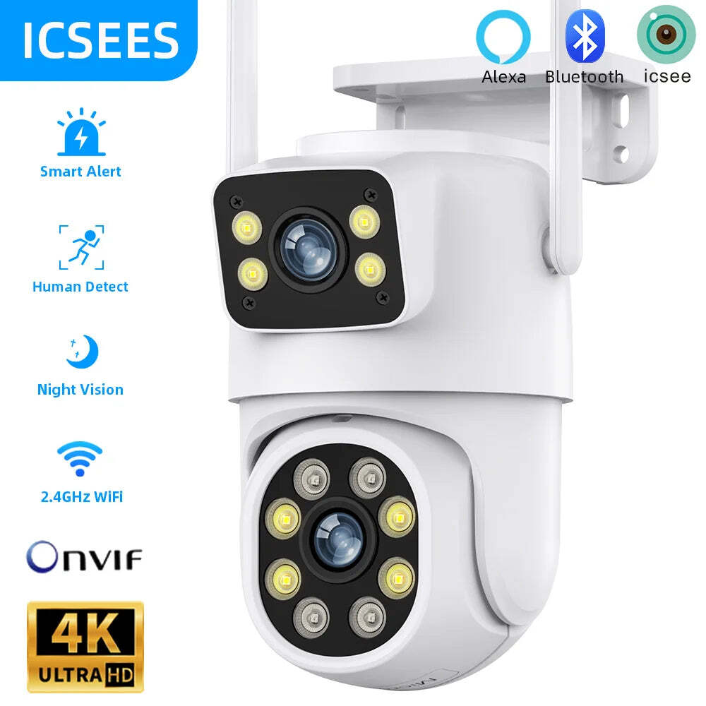 8MP Outdoor Surveillance Camera Dual Lens Dual Screen AI Auto Tracking IP Video
