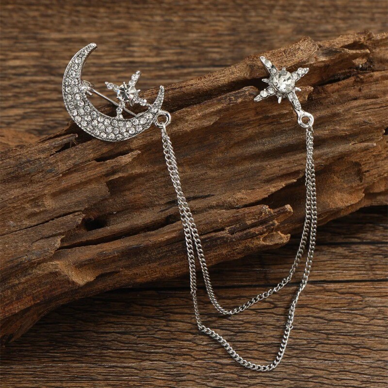 Famous Design Vintage Luxury Rhinestone Star Chain Brooch Fashion Accessories