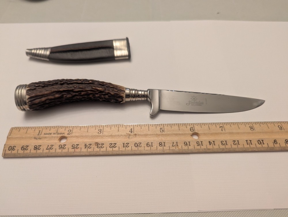 VTG RARE GERMAN HUBERTUS SOLINGEN ROSTFREI HUNTING BOOT KNIFE STAG HORN HANDLE