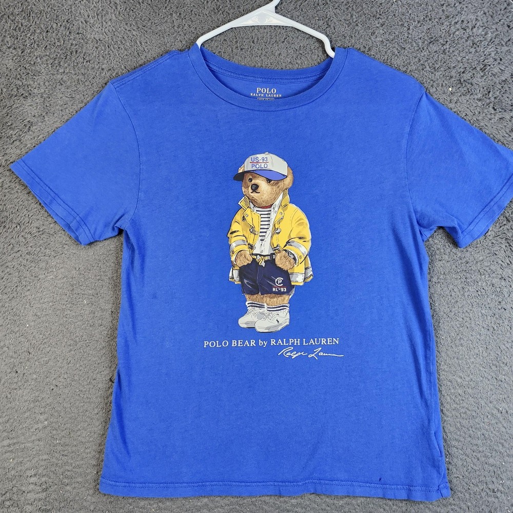 Polo Ralph Lauren Shirt Youth Medium Blue Polo Bear Graphic Short Sleeve RL-93