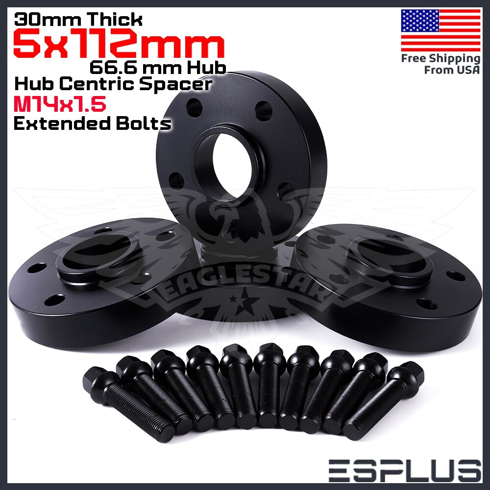[4] 30mm Thick Mercedes 5x112mm CB 66.6 Wheel Spacer Kit 14x1.5 Bolts Included
