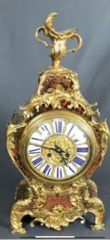 19th Century Paris Louis XVI Style Guilt Boulle Mantle Clock