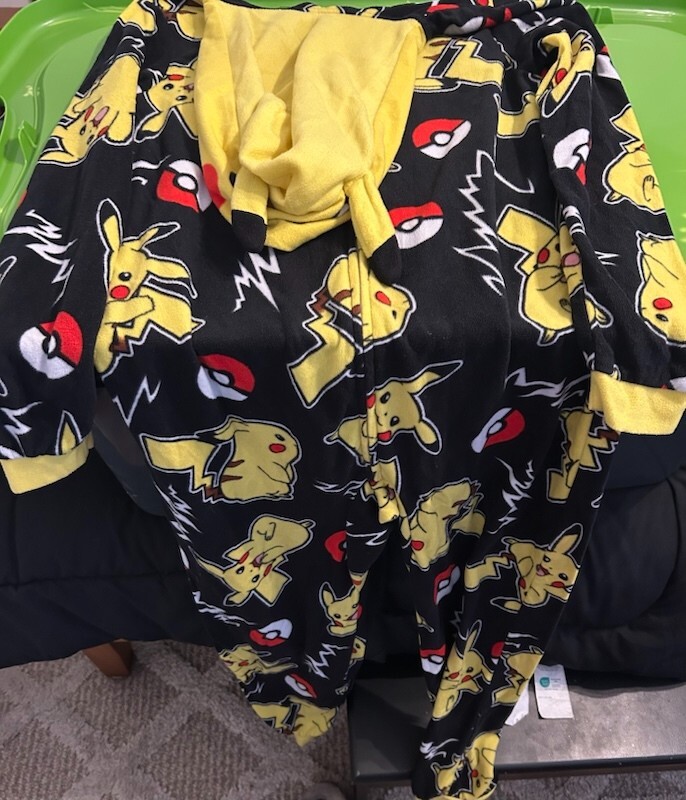Pokemon Pikachu Kids 14/16 Hoodie Union Suit One Piece Pajamas Black Yellow