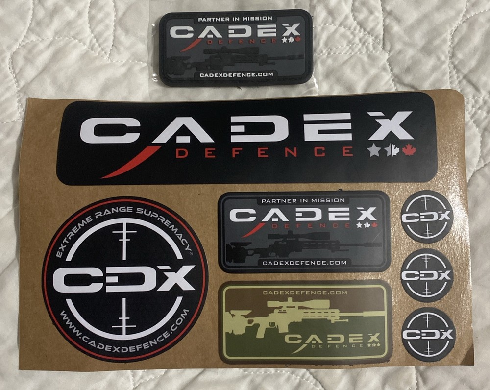 Lot of 2 Cadex Defence PVC Morale Patches & 9 Sticker Decal Sheets - Perfect for Firearms Enthusiasts