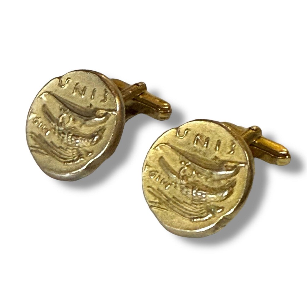 Vintage Vermeil Cufflinks Mens Roman Coin Replica 10kt Gold Plate 800 Silver