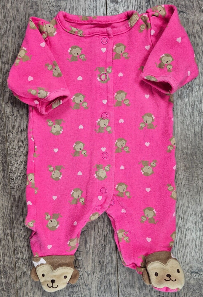 Baby Girl Clothes Child Mine Carter's Newborn Pink Monkey Footed Outfit