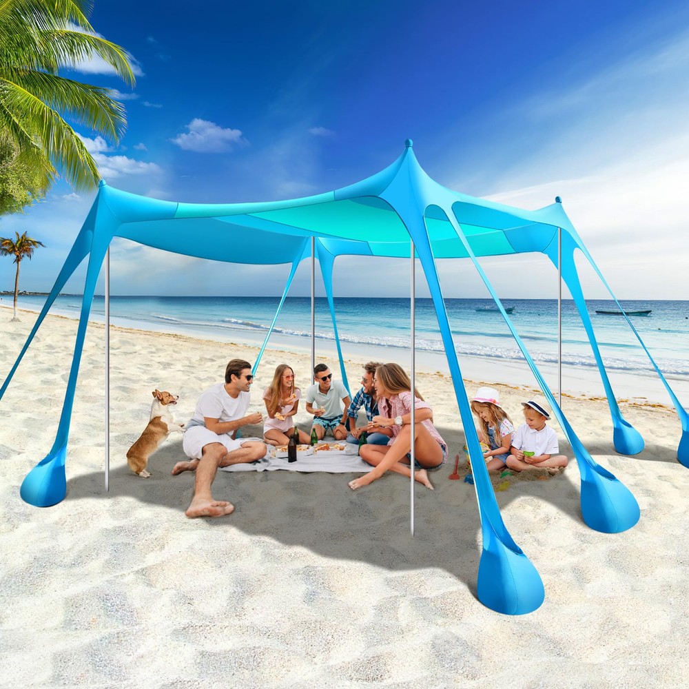 Beach Tent Sun Shelter, Canopy Tent Sun Shade UPF50+ Protection with 8 Sandba...