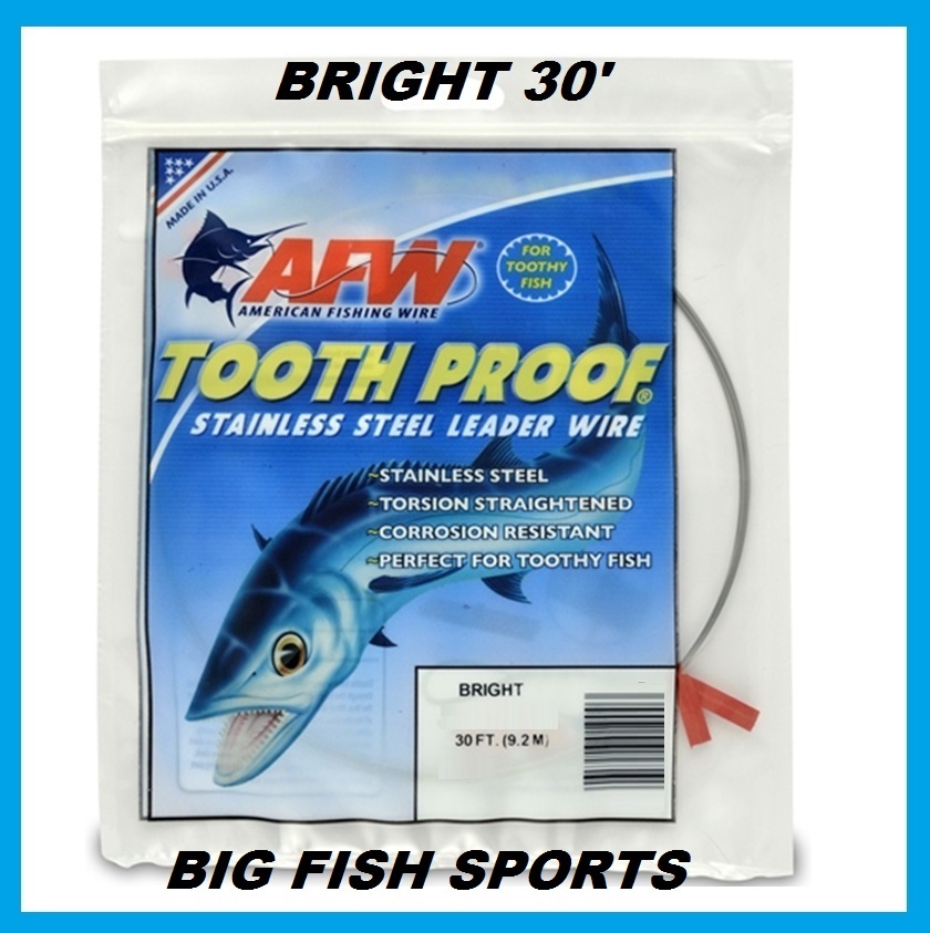 AFW TOOTH PROOF STAINLESS STEEL LEADER-Single Strand Wire-105LB Test 30FT BRIGHT