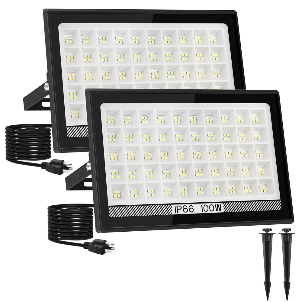 2 Pack Flood Lights Outdoor 100W Led Flood Light Outdoor 6000k Daylight White