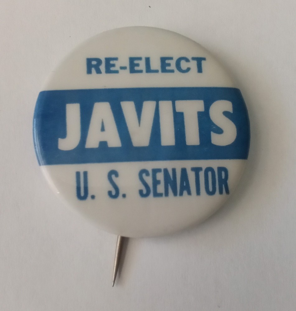 Jacob Javits Senator Button Campaign Pin Elect Senate New York Vintage Center