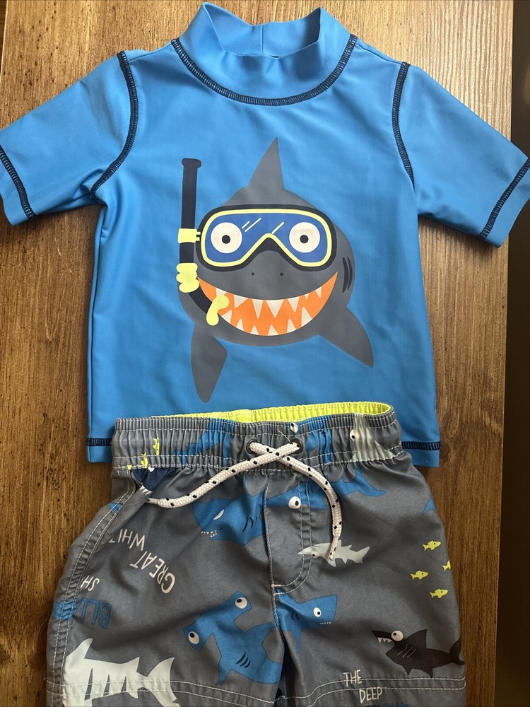 Carter’s Shark Swim Trunks And Rash Guard Set 12 Months $1 SHIPPING