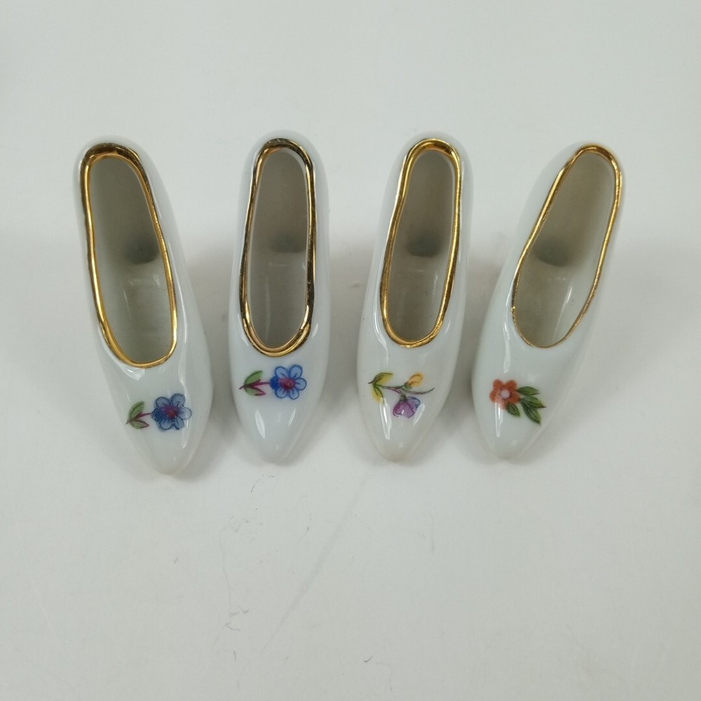 Set Of 4 Limoges Mini Flower Shoes Figures Porcelain