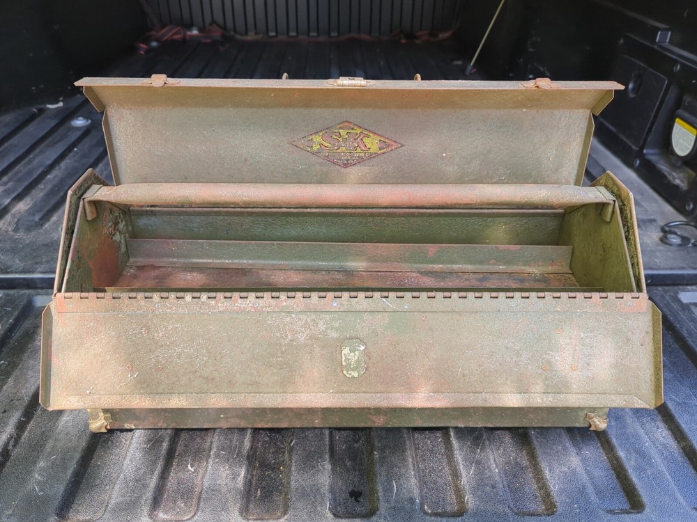 Vintage SHERMAN KLOVE S-K TOOLS Plumbers Coffin metal tool box W Tray