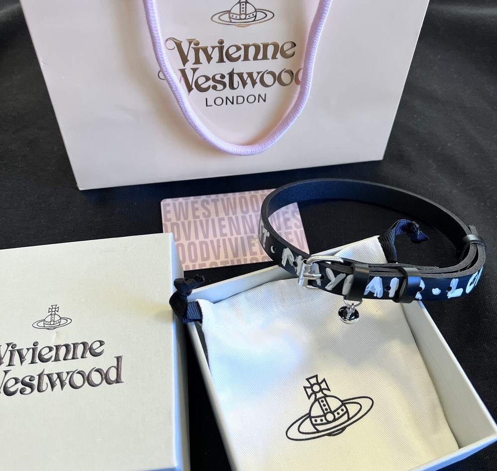 vivienne westwood Nana Logo leather chocker With 3D Orb Saturn Necklace