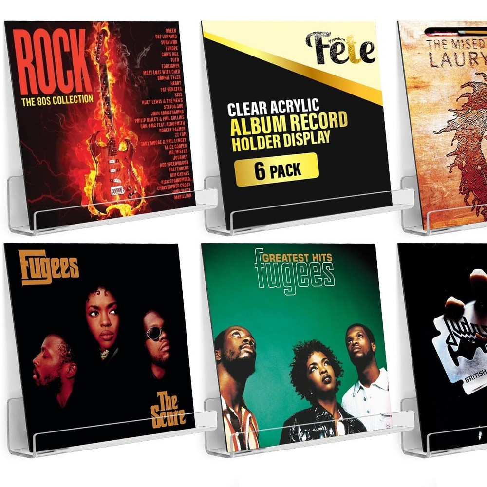 Fete Vinyl Record Holder Shelf Wall Mount 12 Inch 6 Pack - Clear Acrylic Albu...