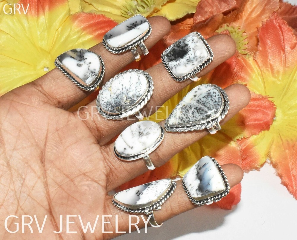 1000Pcs Dendritic Opal Gemstone Rings Wholesale Lot 925 Silver Plated WHR-40