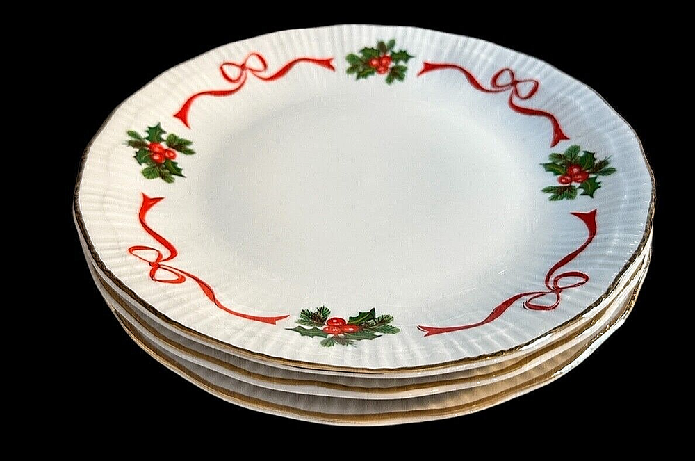 WALBRZYCH BY BAUM HOLIDAY RIBBONS BASKET OF CHEER SALAD PLATES SET OF 3